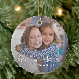 Ornamento De Cerâmica Modern Great Grandma 2 Photos Cute Heart