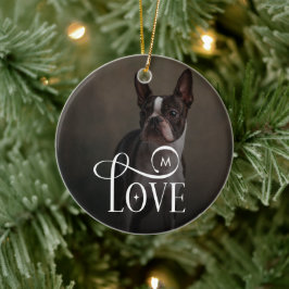 Ornamento De Cerâmica Modern Love Custom Dog Pets Photo Monogram