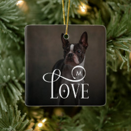 Ornamento De Cerâmica Modern Love Custom Dog Pets Photo Monogram