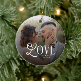 Ornamento De Cerâmica Modern Love Custom Wedding Photo Couples Monogram