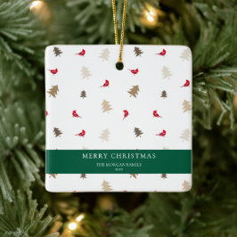 Ornamento De Cerâmica Modern Minimal Red Cardinal Christmas Tree Pattern