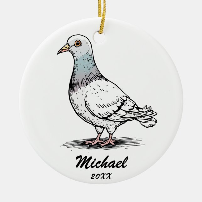 Ornamento De Cerâmica Modern Pigeon Natal Personalizado (Frente)