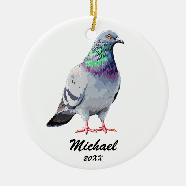 Ornamento De Cerâmica Modern Pigeon Natal Personalizado (Frente)