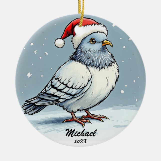 Ornamento De Cerâmica Modern Pigeon Papai Noel Natal Personalizado (Frente)
