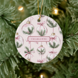 Ornamento De Cerâmica Modern Pink Christmas Ornament Personalized Gift