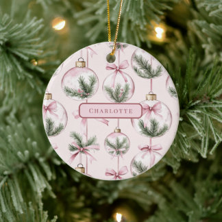 Ornamento De Cerâmica Modern Pink Christmas Ornament Personalized Gift
