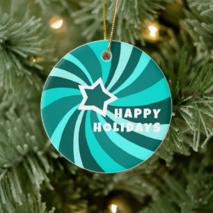 Ornamento De Cerâmica Modern Remoinho FELIZ NATAL PERSONALIZADO Verde