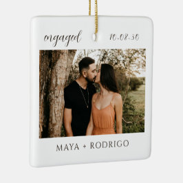Ornamento De Cerâmica Modern Script Rustic Engagement Photo Keepsake 
