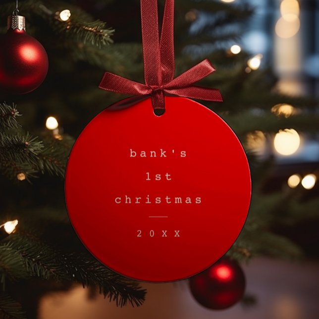 Ornamento De Cerâmica Modern Simple Baby First Christmas Baby Photo (Baby's first christmas photo christmas tree ornament.)