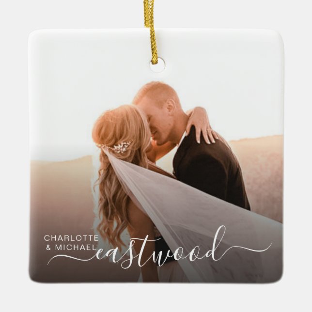 Ornamento De Cerâmica Modern Wedding Photo Keepsake (Frente)
