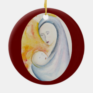 Ornamento De Cerâmica Moderna Madona e Menino Vermelho Intenso Alegria a