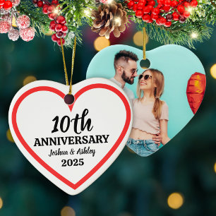 Ornamento De Cerâmica Moderno Coração Vermelho de Foto Personalizada de