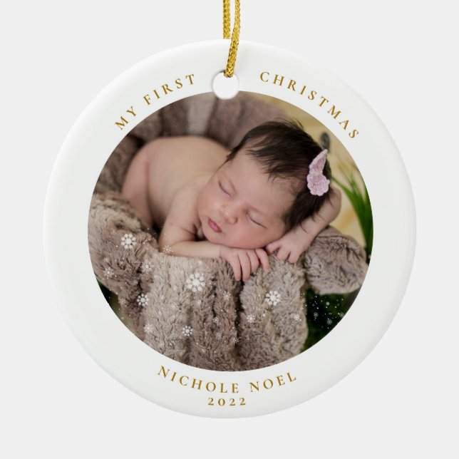 Ornamento De Cerâmica Moderno De Dois Lados Minha Primeira Foto De Floco (Frente)