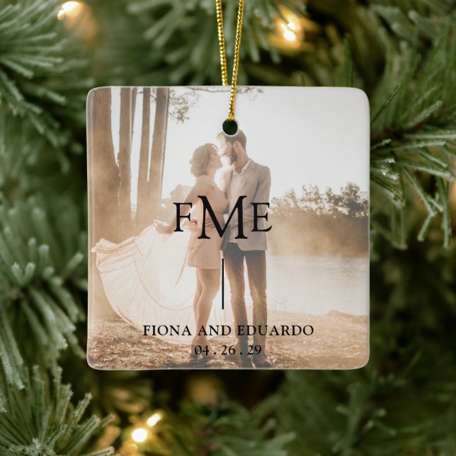 Ornamento De Cerâmica Moderno de Fotografia do Monograma Mínimo Negrito (Árvore)