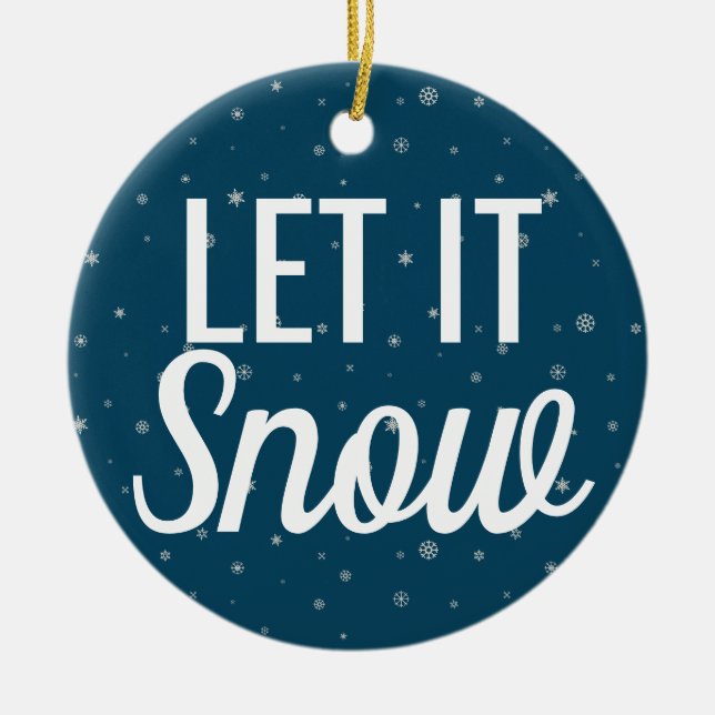 Ornamento De Cerâmica Moderno deixa-o nevar azul com flocos de neve (Frente)