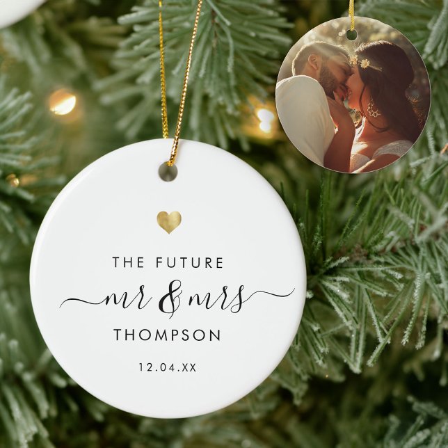 Ornamento De Cerâmica Moderno Elegante O Futuro Sr. Noivado Dourado (Criador carregado)
