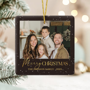 Ornamento De Cerâmica Moderno Natal Feliz Família Duas Fotos