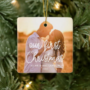 Ornamento De Cerâmica Moderno Nossa Primeira Foto de casal de Natal