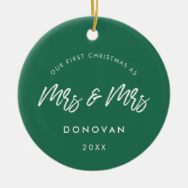 Ornamento De Cerâmica Moderno Nosso Primeiro Natal como Sra. e Sra. Gree