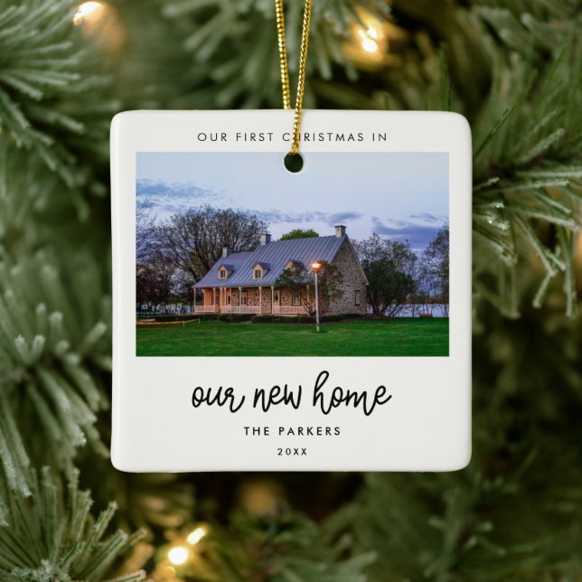 Ornamento De Cerâmica Moderno Nosso Primeiro Natal em nossa nova casa (Árvore)