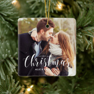 Ornamento De Cerâmica Moderno "Nosso Primeiro Natal" Personalizado