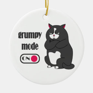 Ornamento De Cerâmica Modo rabugento em gato gordo engraçado