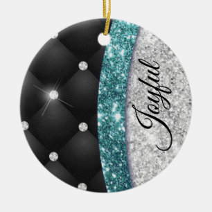 Ornamento De Cerâmica Moedas cinzentas prateadas Monograma preto de lágr