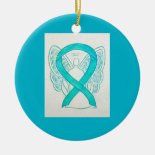 Ornamento De Cerâmica Molas de Anjo de Fita de Sensibilização Verde Te