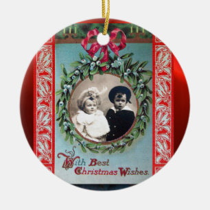 ORNAMENTO DE CERÂMICA MOLDE DE FOTO DE COROA DE NATAL COM MISTLETOES