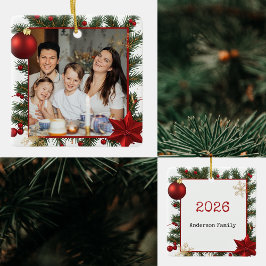 Ornamento De Cerâmica Moldura de ano novo com estrela vermelha Foto Famí