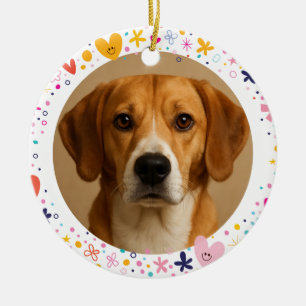 Ornamento De Cerâmica Moldura de Corações Florais com Foto Personalizada