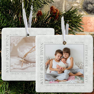 Ornamento De Cerâmica Moldura de Foto de Floco de Neve Branco e Estatíst
