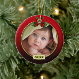 Ornamento De Cerâmica Moldura de Foto do Primeiro Natal do Bebê