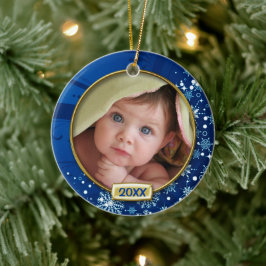 Ornamento De Cerâmica Moldura de Foto do Primeiro Natal do Bebê
