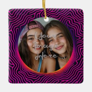 Ornamento De Cerâmica Moldura de Foto Personalizada Neon Vaporwave Swirl