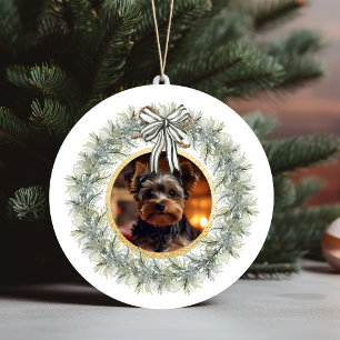 Ornamento De Cerâmica Moldura Dourada de Coroa com Foto Personalizada de