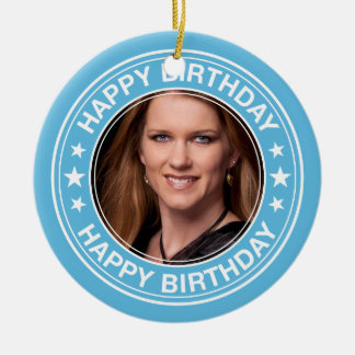 Ornamento De Cerâmica Moldura para retrato do feliz aniversario no azul
