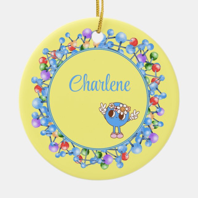 Ornamento De Cerâmica Moléculas Personalizadas Partículas Paz Átomo (Frente)