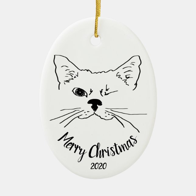 Ornamento De Cerâmica Molho de gato venenado com água doce Feliz Natal (Frente)