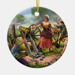 Ornamento De Cerâmica Molly Pitcher disparando canhão na Batalha de Monm