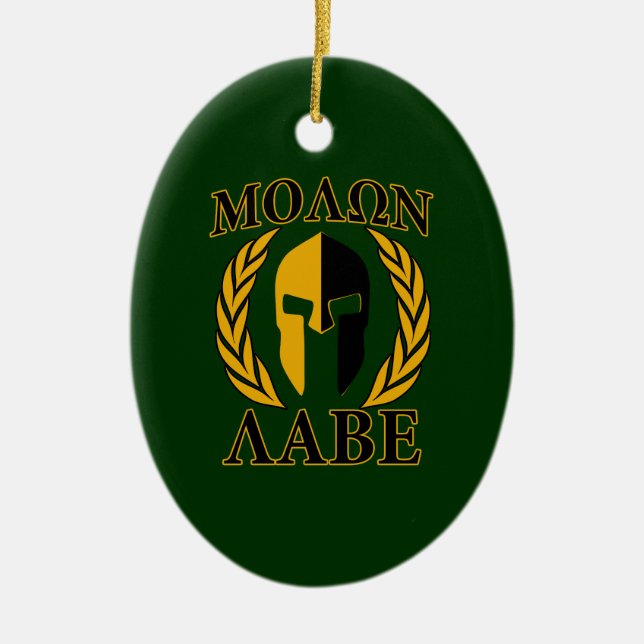 Ornamento De Cerâmica Molon Labe Spartan Laurels sobre Forest Green (Frente)