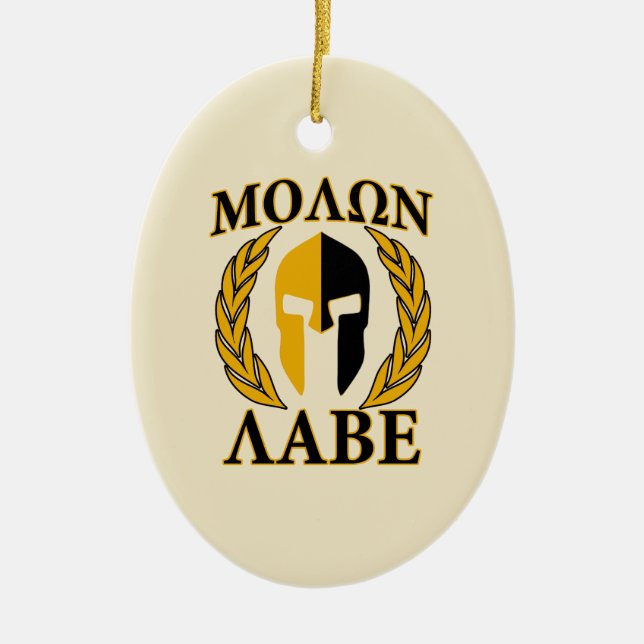 Ornamento De Cerâmica Molon Labe Spartan Mask Laurels Beige Decor (Frente)