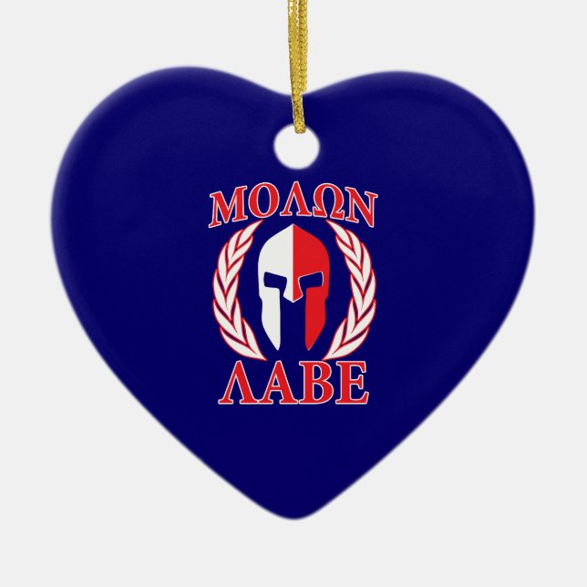 Ornamento De Cerâmica Molon Labe Spartan Mask Laurels Marinho Azul (Frente)