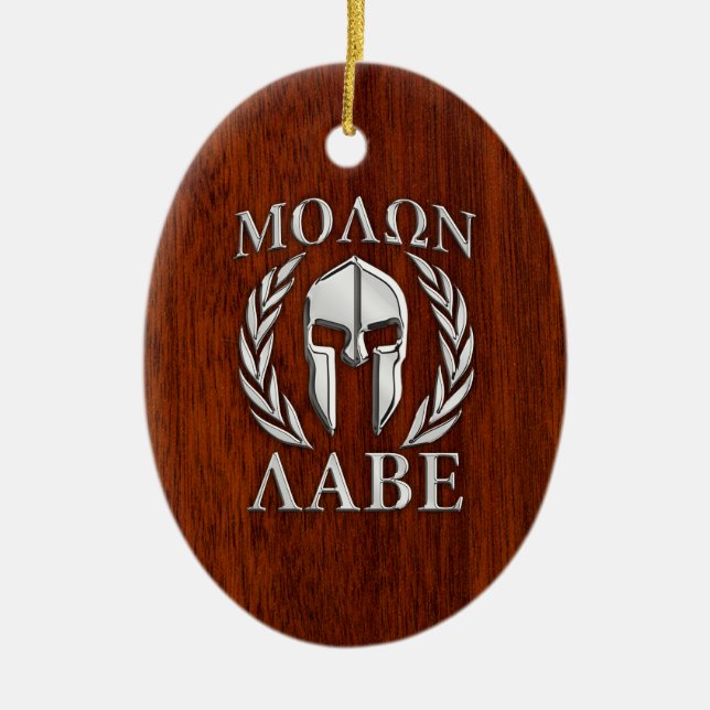 Ornamento De Cerâmica Molon Labe Spartan Warrior Laurels Mahogany Impres (Frente)