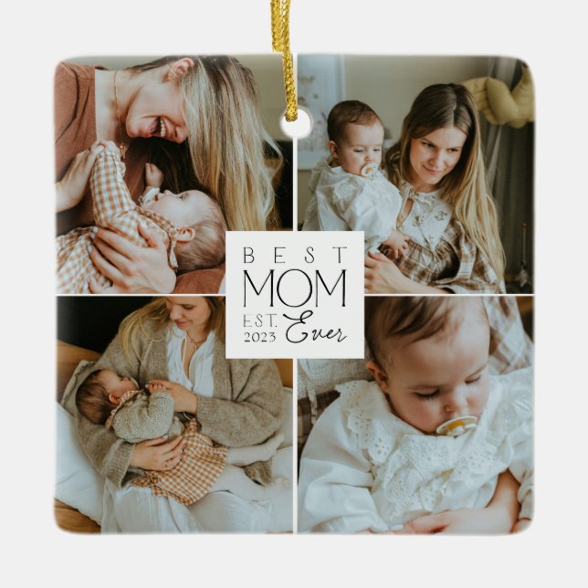 Ornamento De Cerâmica Mom 4 Photo Collage Christmas Ornament (Frente)