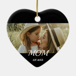 Ornamento De Cerâmica Mom Est. Black White Script Mothers Day Photo  Cer