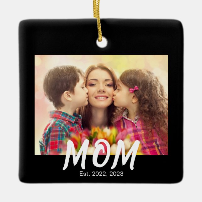 Ornamento De Cerâmica Mom Established Elegant Bold Font Black Photo (Frente)