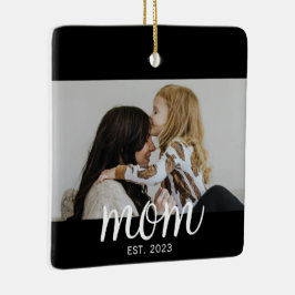 Ornamento De Cerâmica Mom Established White Script Photo