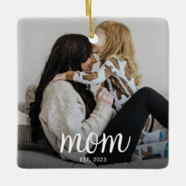 Ornamento De Cerâmica Mom Established White Script Photo