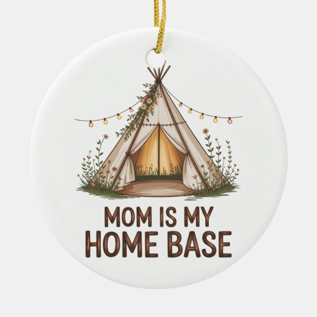 Ornamento De Cerâmica Mom Is My Home Base (Frente)